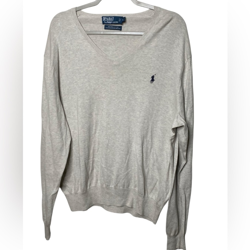 Ralph Lauren Cream V-Neck Sweater Classic Knit